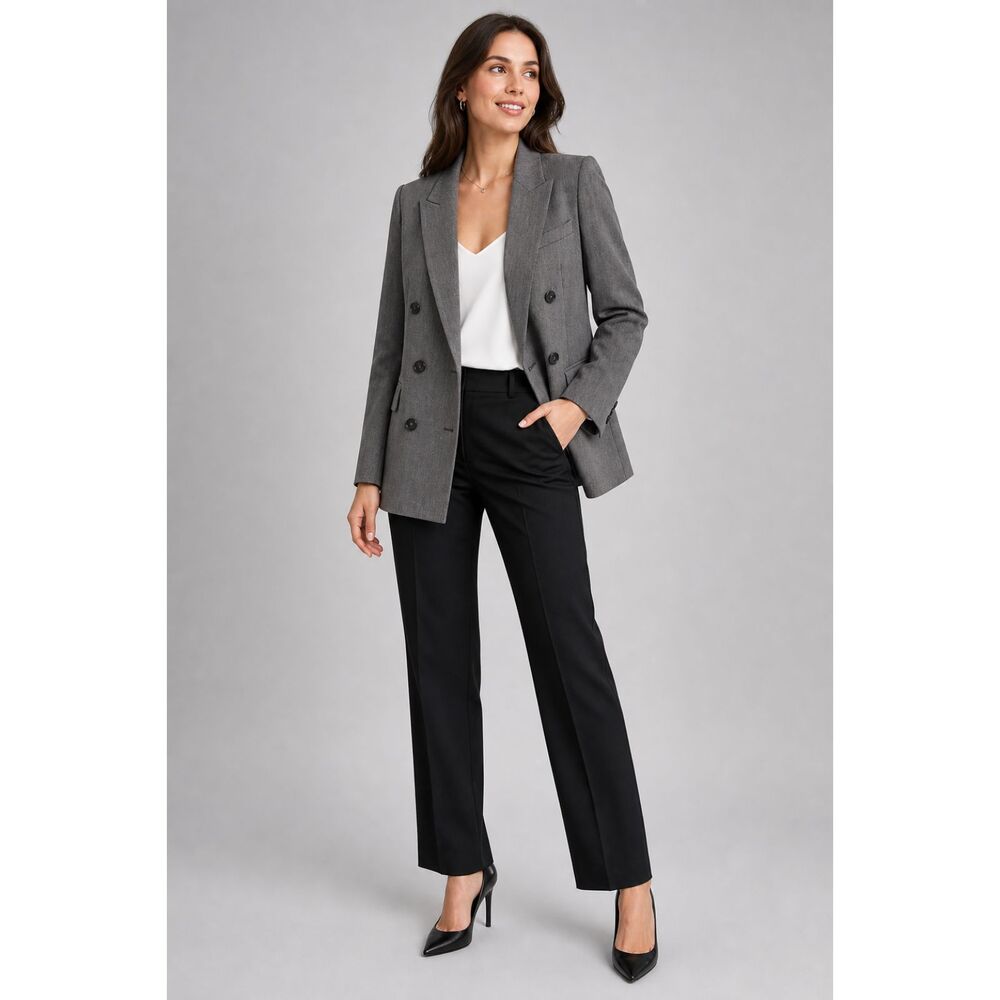 MISC Elevated Basics Grey Double Breasted Blazer Sz M Tailored Office Workwear